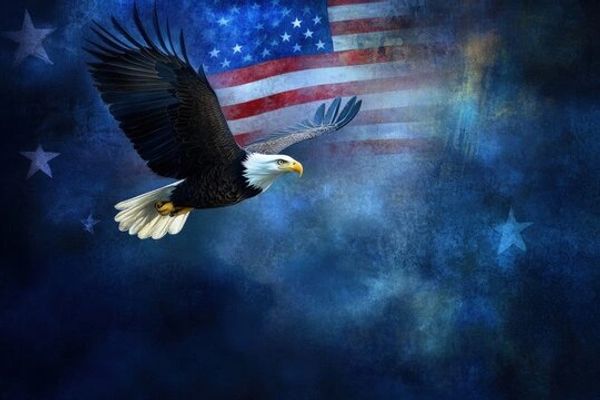 Bald eagle and American flag